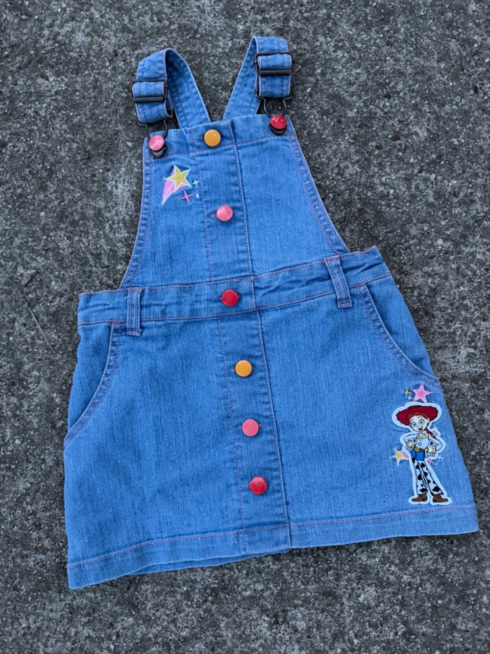 Disney Light Blue Denim Overall Dress with Pink Stitching - Picture 3 of 7